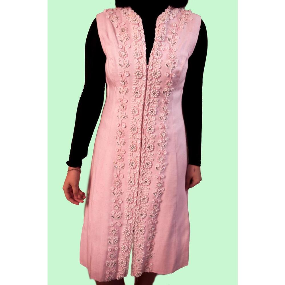 Victoria Royal Limited Pink Hand Beaded Dress RARE Circa 1960/70’s Mid Length